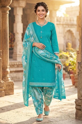 Turquoise cotton blend printed - turquoise,