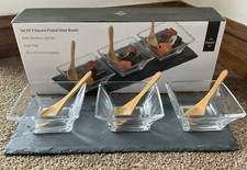 Nibbles Serving Set Condiment Dishes Slate Base Bamboo Spoons Glass Tapas Dishes
