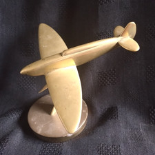 WW2 Trench Art  Solid Brass Spitfire on Lightning Strike Support