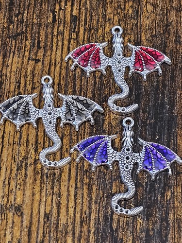 Silver tone dragon charms - dragon,