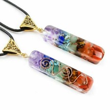 Chakra Orgone Necklace Crystal Resin Pendant Reiki Healing Black Cord Necklace