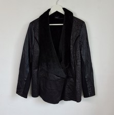 Roman Faux Leather Waterfall Jacket Size L Black Fur Lined Collar Smart Evening