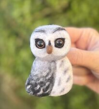 Needle Felted owl Brooch Pin Handmade bird wool felt jewellery grey gift for mum