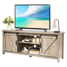 Wooden TV Cabinet Entertainment Center Sliding Door TV Stand for 60” TV Grey