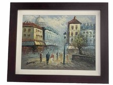 BURNETT School Original Oil Painting PARIS STREET Wooden Frame 51 x 41 cm