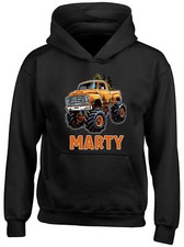 Personalised Yellow Monster Truck Kids Hoodie Any Name Off Road Boys Girls Top