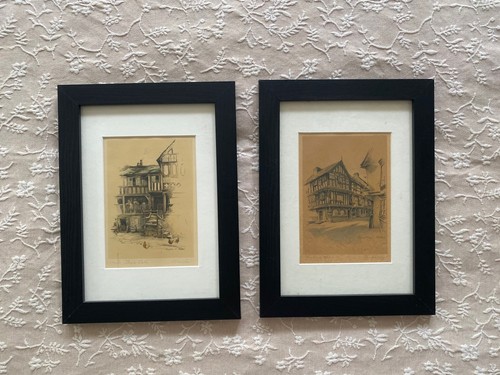 Pair coloured prints old - coloured,