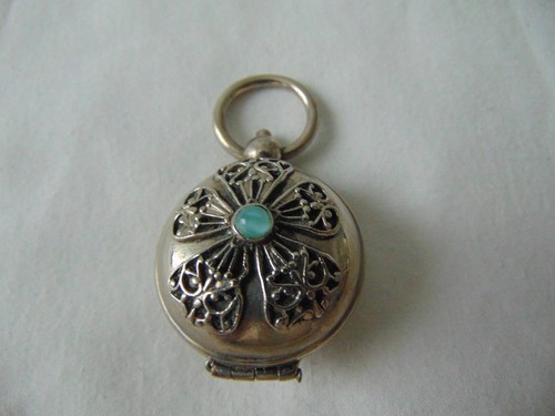 Antique silver green glass cab - green,