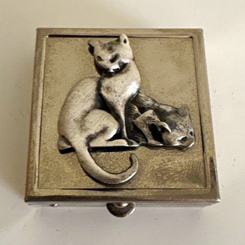 Vintage silver tone cat - vintage, silver-tone