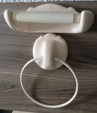 CERAMIC SET TOILET ROLL HOLDER AND TOWEL RING CREAM / BEIGE