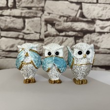 3pcs Blue Rustic Owl Resin Owl