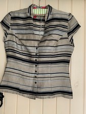 Ladies Kaliko gold/black stripe button through fitted top size 10