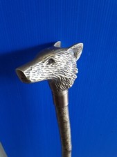 WALKING STICK/CANES 60 BRASS WOLF HEAD HANDLE 99cm HAZEL STICK