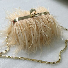 Luxury Ostrich Feather Bag Metal Chain Women's EveningHandbag  Clutch Bag Purse
