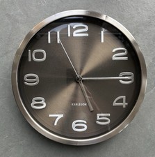Karlsson Wall Clock. Stainless Steel and Dark Grey 29cm Face Round