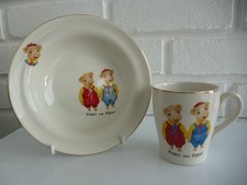 Pinky & Perky Pig Ceramic Breakfast Cup & Bowl Keele St. Pottery Vintage 1960's