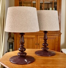 Pair large vintage/retro look  Habitat Spindle table lamps with boucle shades