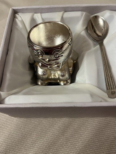 Silver plated eggcup and spoon - plated,