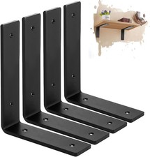 MLOQI 4 Pack 20cm x 15cm Heavy Duty L Shelf Brackets 5mm Thick Black Steel