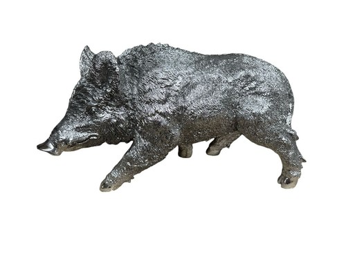 Large boar statue silver - statue,