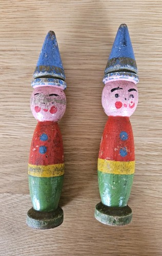 Two vintage wooden clown - vintage,
