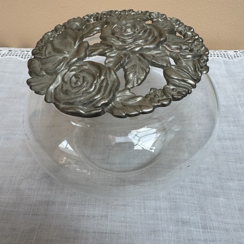 Vintage glass pot metal - glass,