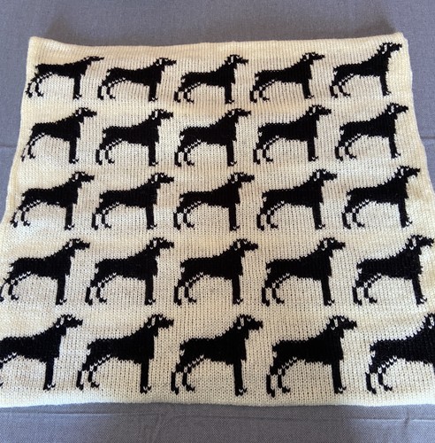 Doberman hand knitted cushion - doberman,