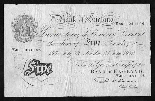 White fiver banknote - fiver,