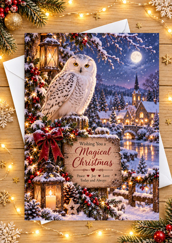 Snowy owl christmas card - snowy,