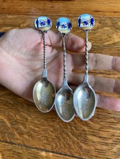 Three Rare 1920's Silver & Enamel Red Cross Tea Spoons