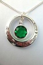 SILVER NECKLACE I LOVE YOU TO THE MOON AND BACK Birthstone Charm Birthday Gift