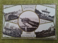 1924 Multiview Southend on Sea Postcard.  Pier, Beach, Marine Parade, Bandstand