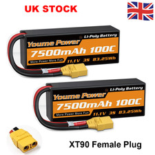 2pcs Youme 11.1V 3S 7500mAh XT90 LiPo Battery Hard case for RC Car Truck Racing