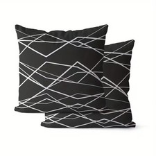 2-Pack Geometric-Patterned Cushion Covers, Black and White Wavy Lines Brand New