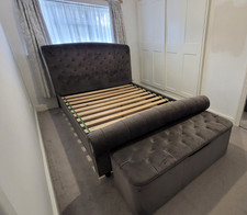 King size Ellis Velvet Finish Bed Frame With Storage Bench - Used