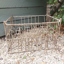 VINTAGE ANTIQUE ED BRANDED WIRE MILK BOTTLE CRATE BASKET INDUSTRIAL RUSTIC 