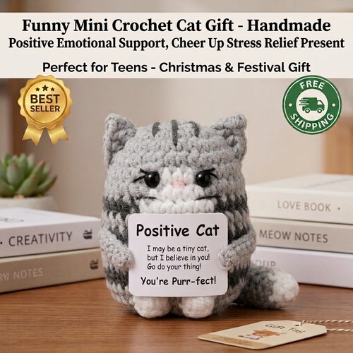 Mini crochet cat keychain - mini,