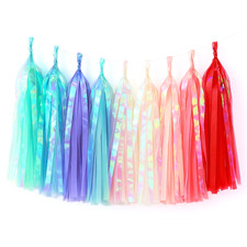 10pcs Tissue & Iridescent Tassel Garland Bunting Wedding Birthday Party Décor UK