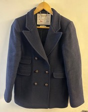 Aubin & Wills 100% Wool Blue Double-Breasted Pea Coat - Size 8 UK