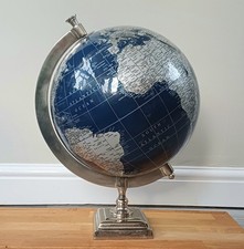Large World Globe Blue Silver