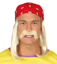 Hulk Hogan Bandana & Hair Wig Wrestler Blonde 1980's Fancy Dress Accessory Red