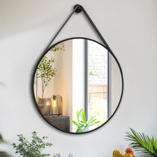 60cm Round Wall Mirror with Strap Aluminum Frame Hanging Mirror Farmhouse Space