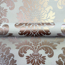 QUARTZ DAMASK WALLPAPER ROSE GOLD - FINE DECOR FD42204 GLITTER METALLIC
