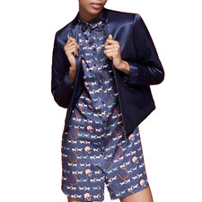 RICHARD NICOLL X FRED PERRY Silk Cotton Horse Mini Shirt Dress UK 8 EU 36 US 4