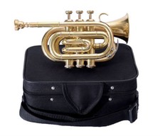 Bb POCKET TRUMPET GUARANTEE QUALITY SOUND*BRASS FINISH +W/CASE+MOUTHPIECE