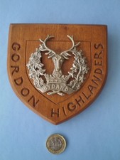 Gordon Highlanders Glengarry Badge Mounted on a Bespoke Carved Wooden Plaque