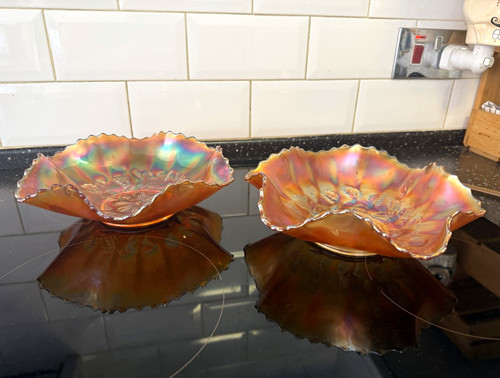 Pair marigold carnival glass - pair,
