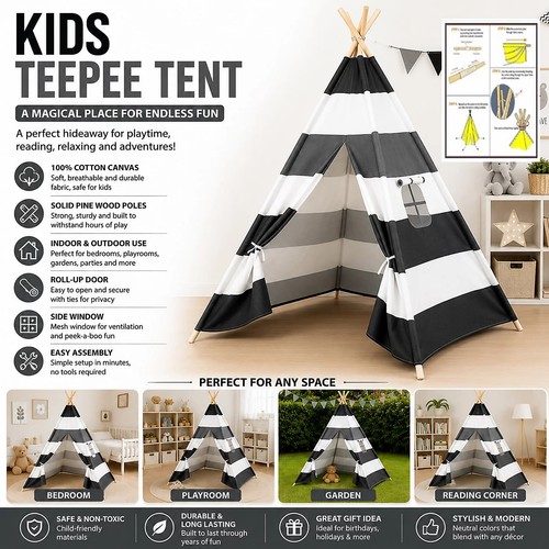 160cm large canvas kids teepee - large,