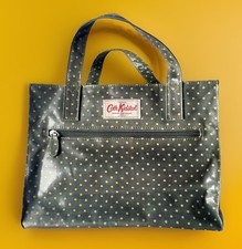 CATH KIDSTON Polka Dot Oilcloth Tote Bag Weatherproof Day Box Handbag Khaki Grey