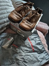 Men's Brown Lace Up PRADA Calzature Uomo Nevada Calf Leather Shoes Size 7.5